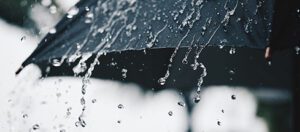 black umbrella in falling rain