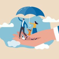 Family under umbrella