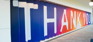Colorful mural at MYArts with "Thank You" written on it
