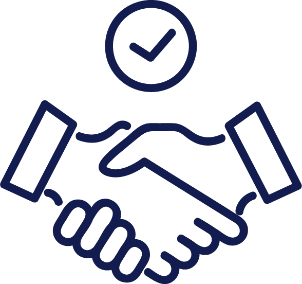 Icon of a handshake with a checkmark in a circle above the hands